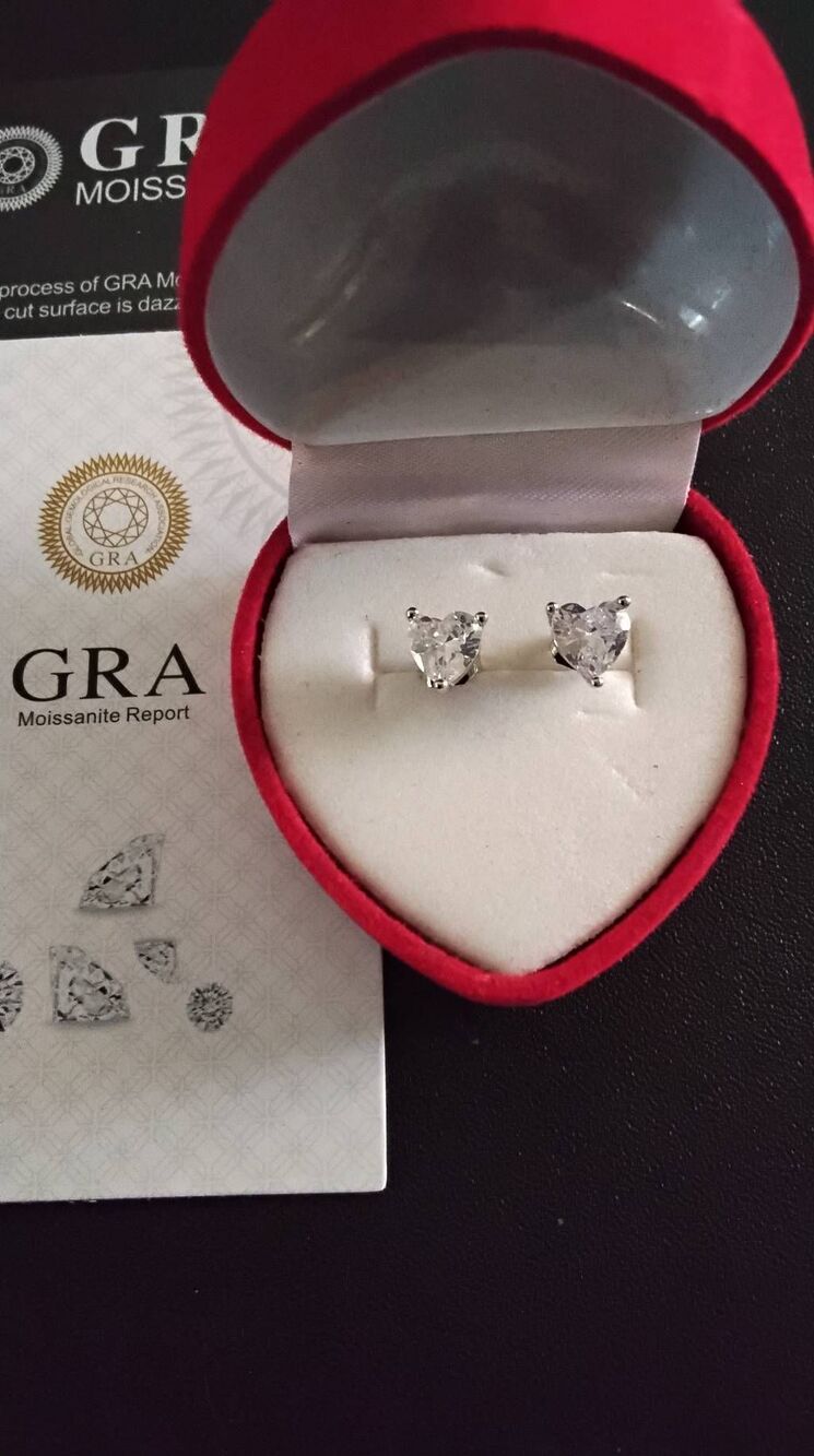CERTIFIED GRA Genuine Moisanite 1 Ct. Heart Cut Stud Earrings